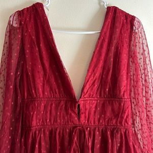 New Lulus Red Swiss Dot Tulle Mini Dress
